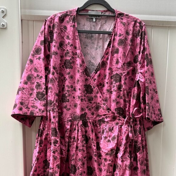 GANNI - Oversized Wrap Midi Dress - Printed Organic Cotton Poplin - Picture 1 of 4